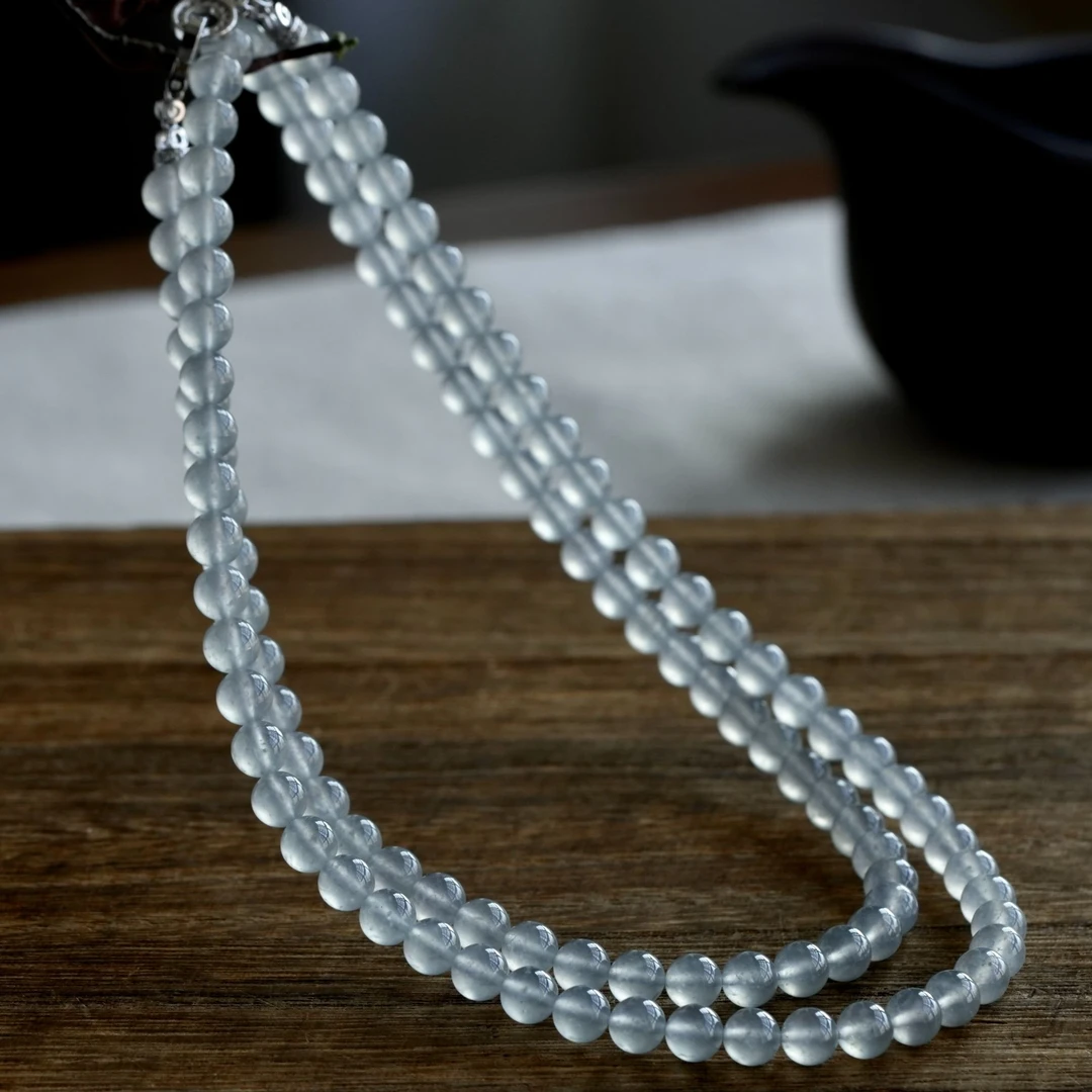 F547黑冰圆珠项链翡翠珠串缅甸天然A货时尚百搭串珠珠珠长链精美