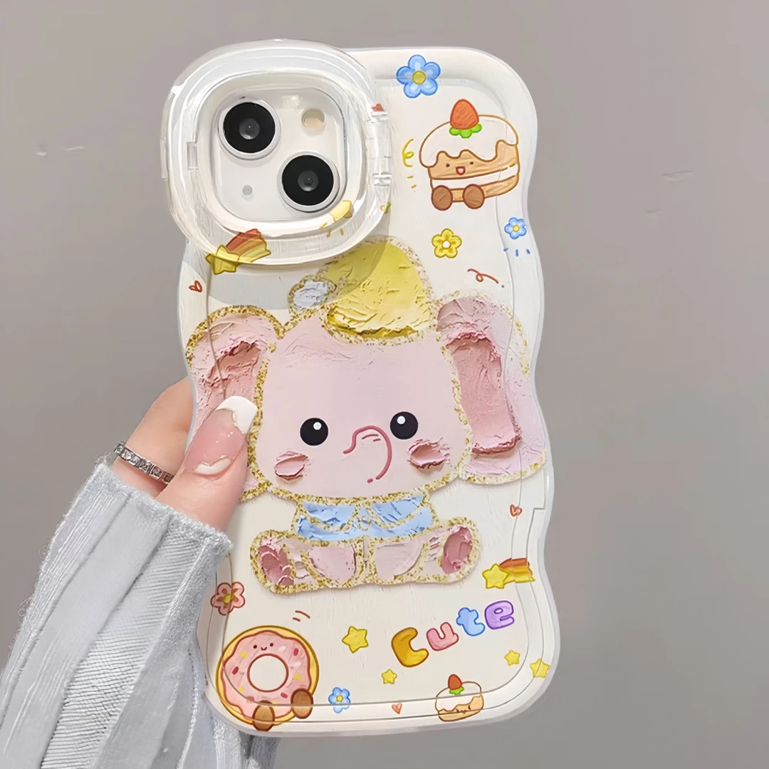 涂鸦油画大象双支架适用苹果16Promax/15/14手机壳13华为OPPO小米