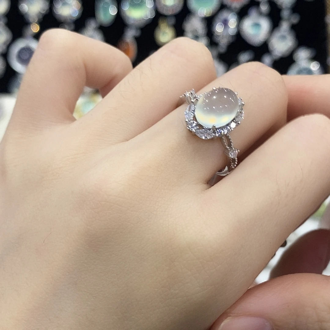 蛇纹石玉银S925镶嵌戒指