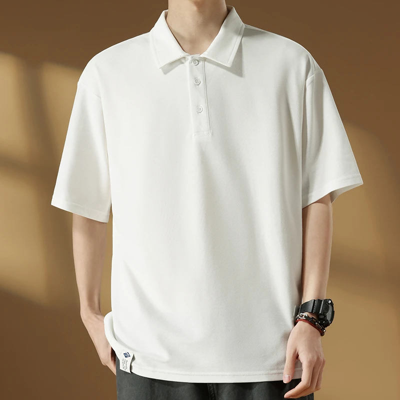 高端夏季冰氧棉凉感POLO衫男士宽松休闲纯色翻领短袖上衣简约百搭