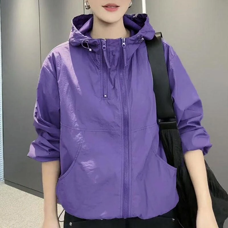 防晒衣女款夏季2025年新款外套小个子宽松纯色百搭拉链薄款防晒衫