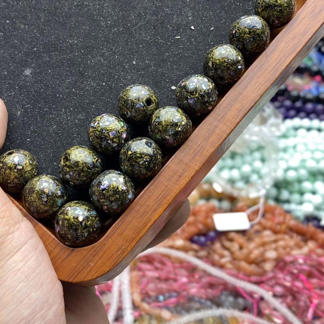 玛瑙/玉髓未镶嵌珠宝半成品一个黑金大漆珠14mmB416