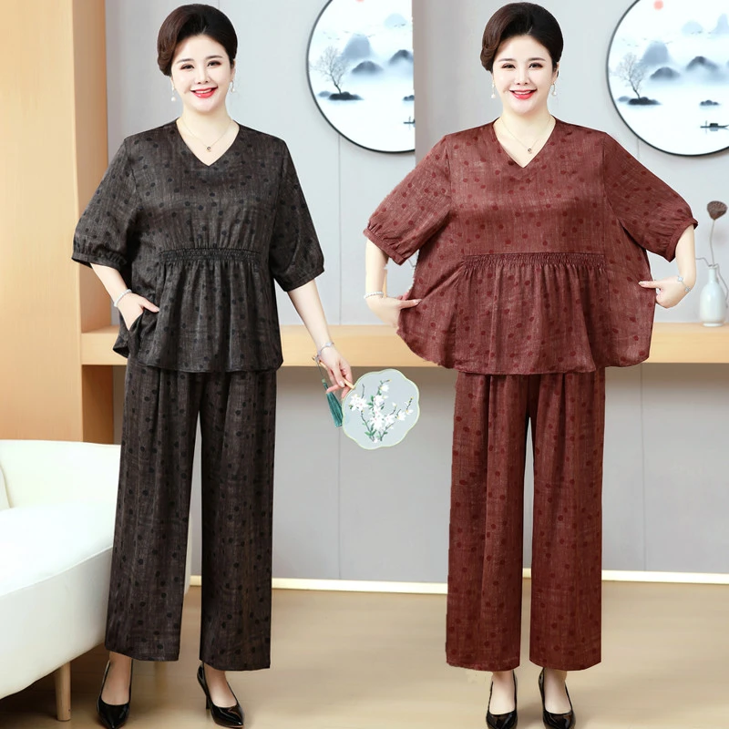 95-210斤时尚中老年女装洋气夏季薄款宽松舒适套装