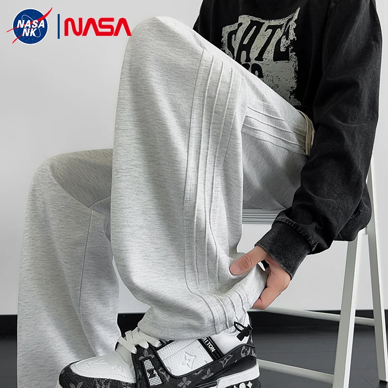 NASA联名裤子男款秋冬季灰色直筒宽松百搭垂感卫裤运动休闲长裤子