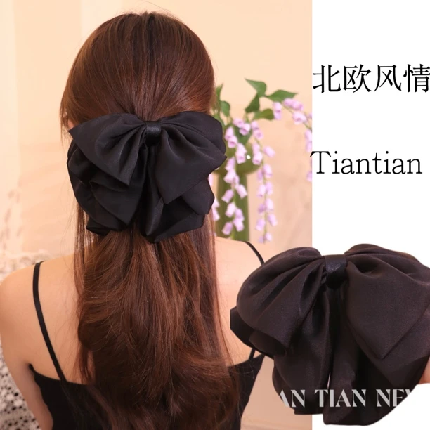 【北欧风情】A222蝴蝶结发夹女夹子头饰黑色高级丸子头盘发气质抓