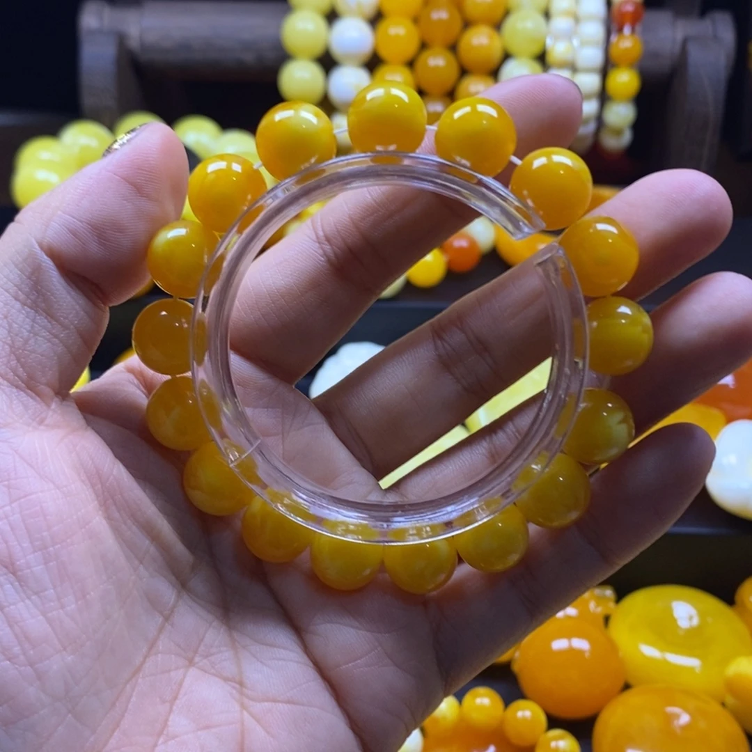梅***朵非金属树脂全品无暇老蜡飘花12精品手串