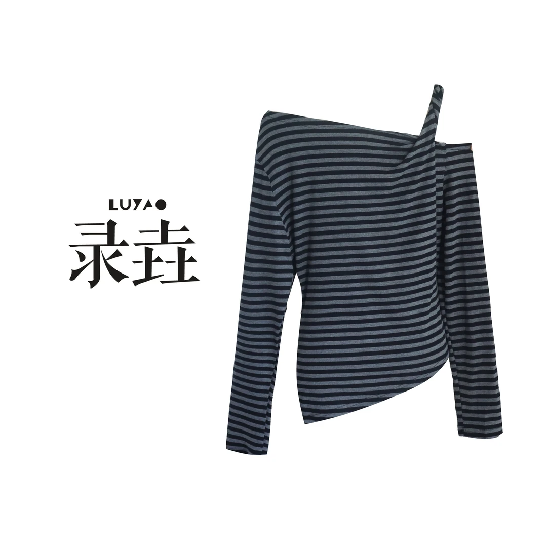 【LUYAO.录垚原创】“地平线”-单边露肩条纹上衣