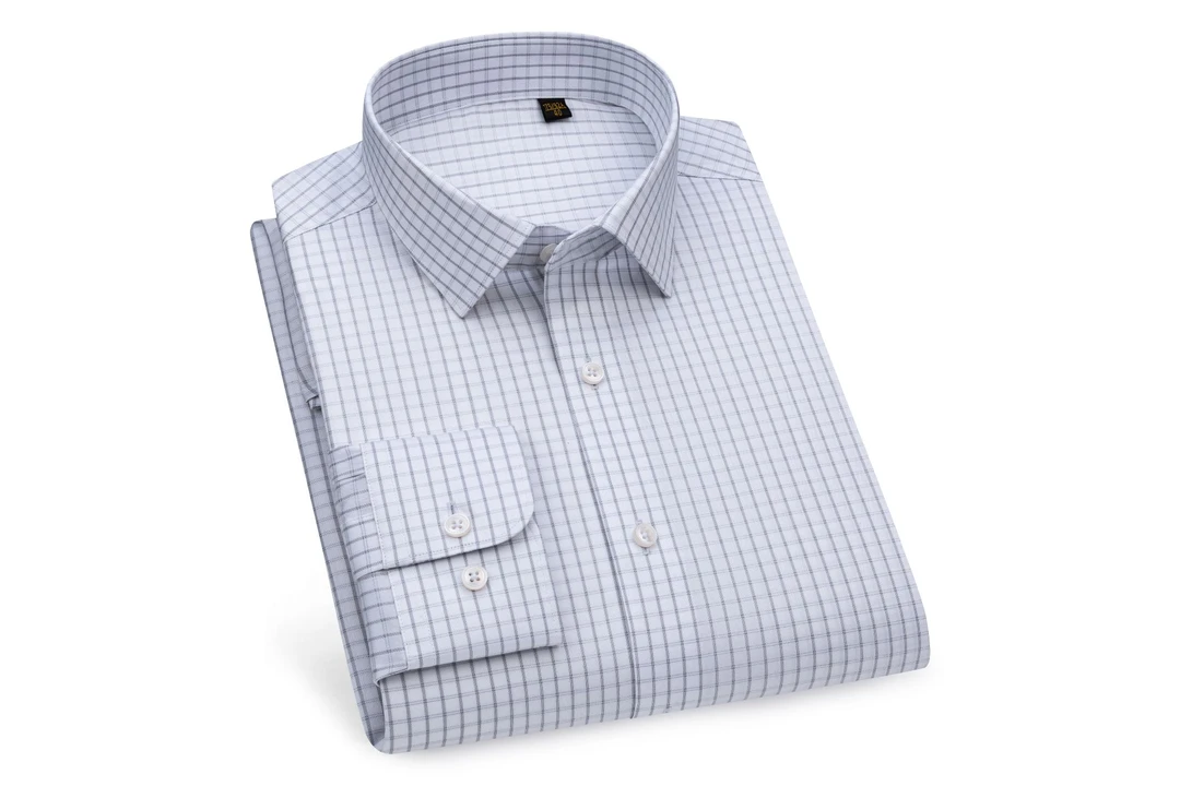 [镇店之宝]简约格纹桑蚕丝DP免烫男士休闲商务职业衬衫