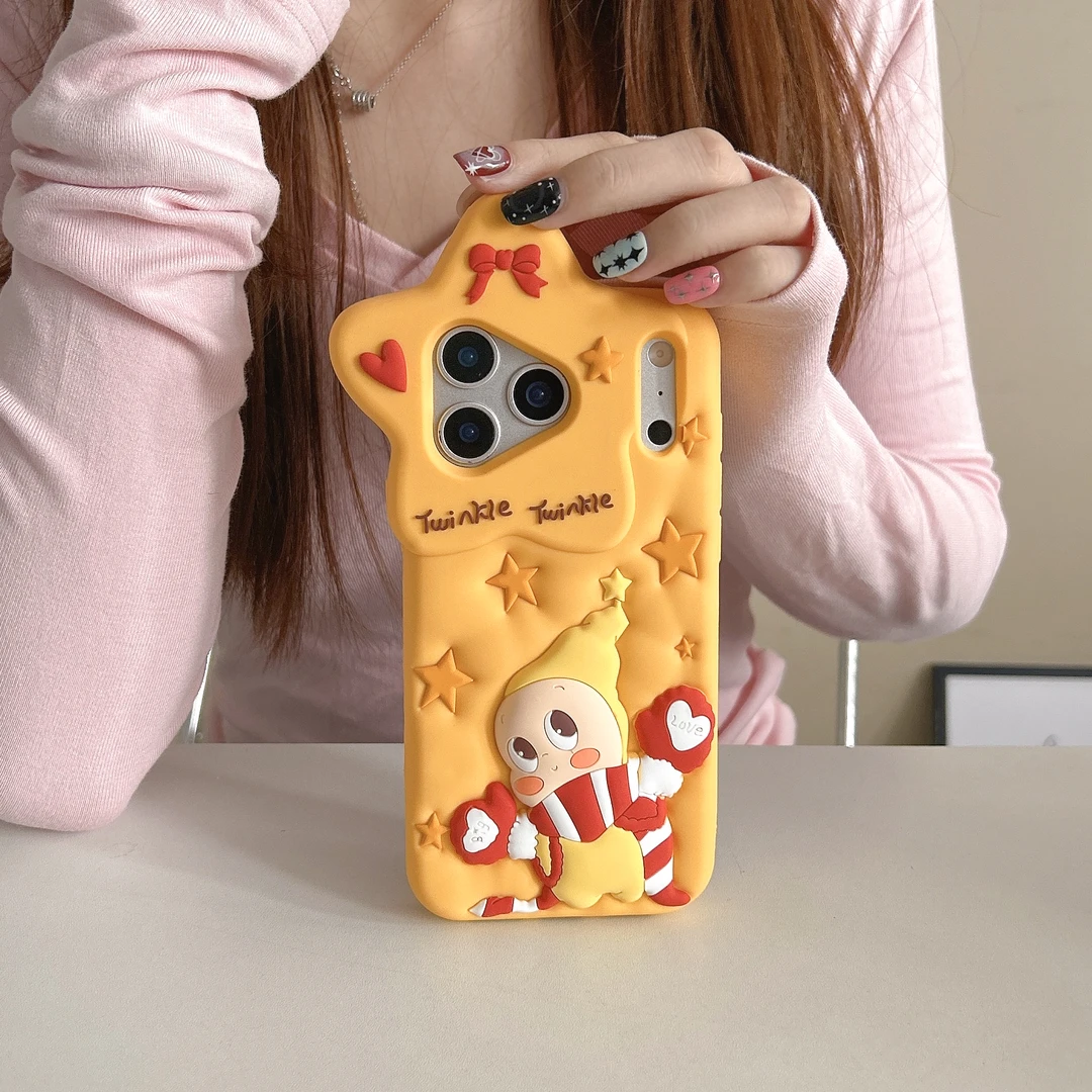 苹果|卡通围巾星星人适用iPhone17可爱16卡通ins防摔软硅胶手机壳