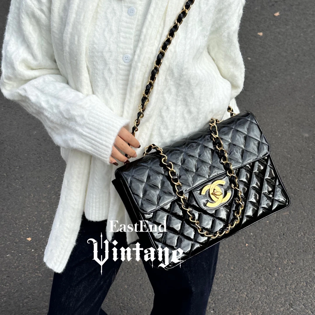 95新 Chanel/香奈儿 東区-黑金漆皮贝嫂30单肩包/04214