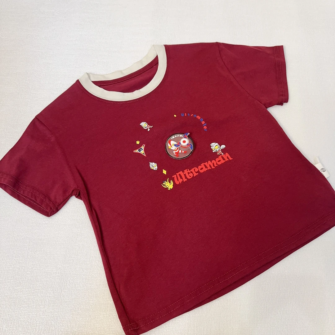 T恤卡通印花立体装饰女女宝短袖上衣印花红色百搭018