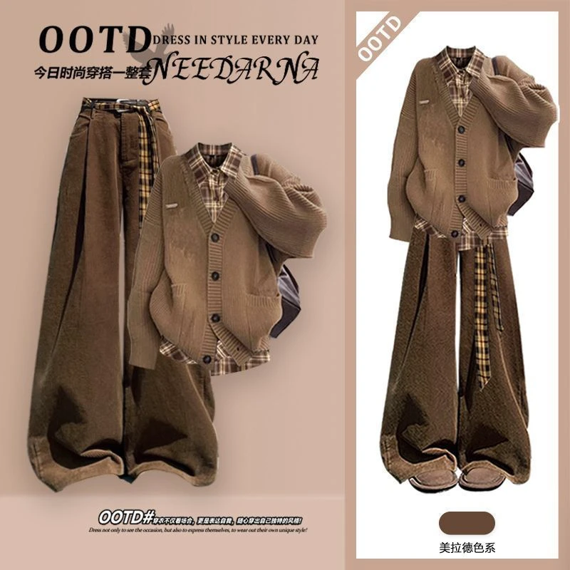 OUTCROP特大码慵懒琥珀流光学院风针织毛衣春秋美拉德男女装套装2