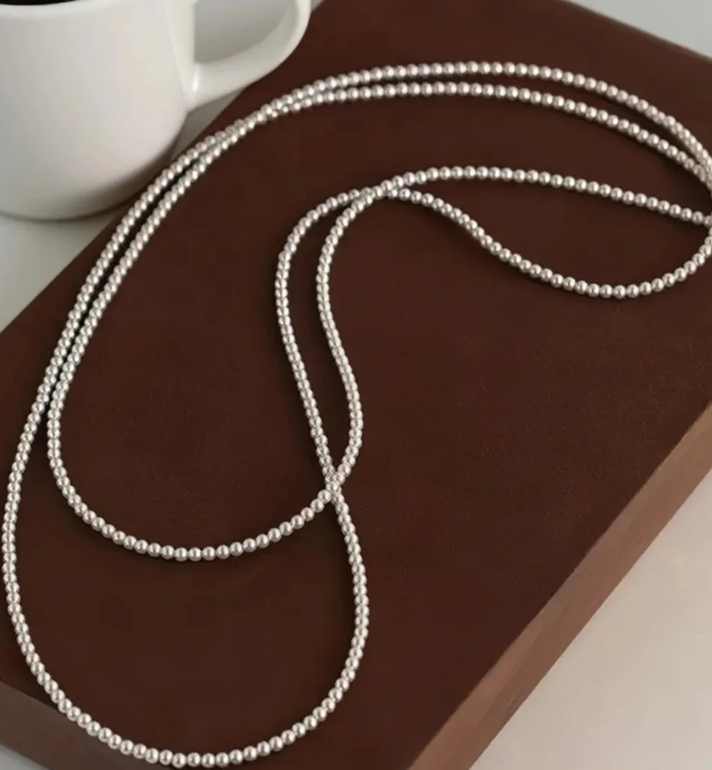 高品珍珠无核极光小米珠毛衣链气质百搭120cm