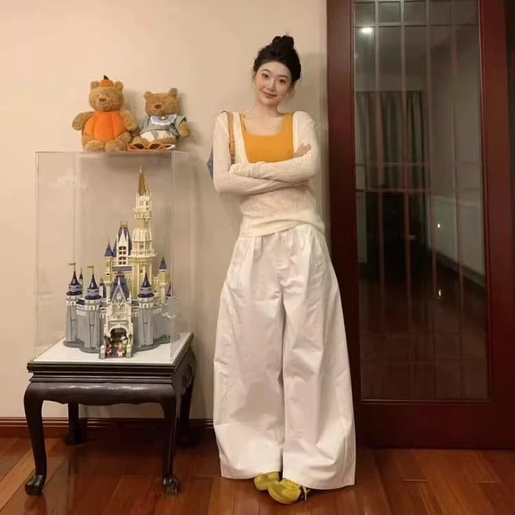 韩系设计感气质轻薄长袖T恤女装2025夏季新款慵懒休闲阔腿裤套装