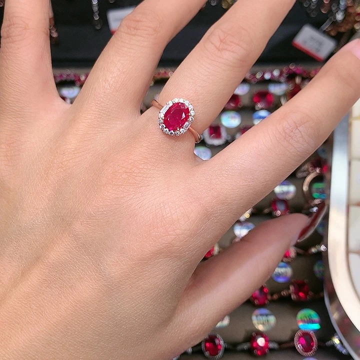 红宝石戒指银S925镶嵌68