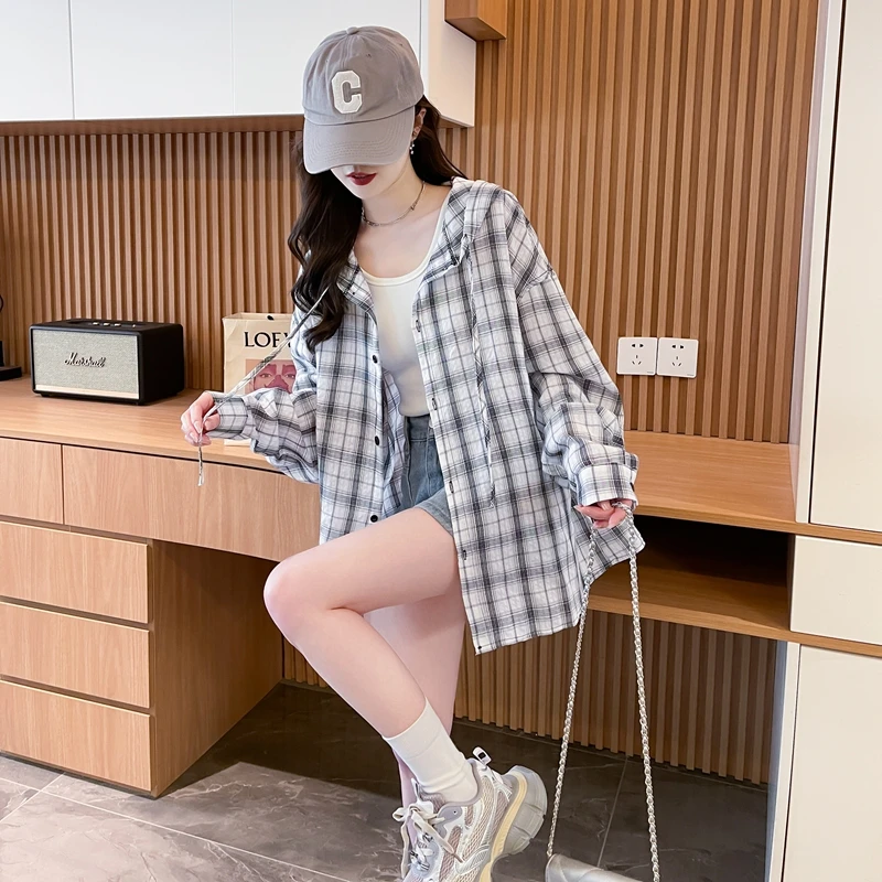 夏季高级感宽松连帽防晒衬衫女2025新款韩版时尚洋气薄款透气衬衣