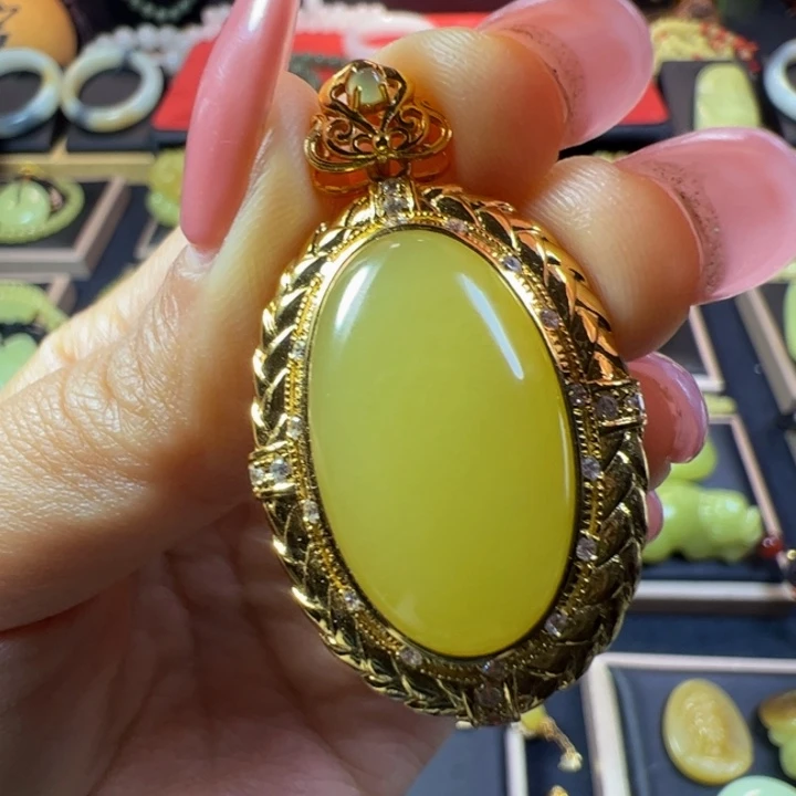 和田玉（黄玉）银S925镀金镶嵌颈饰