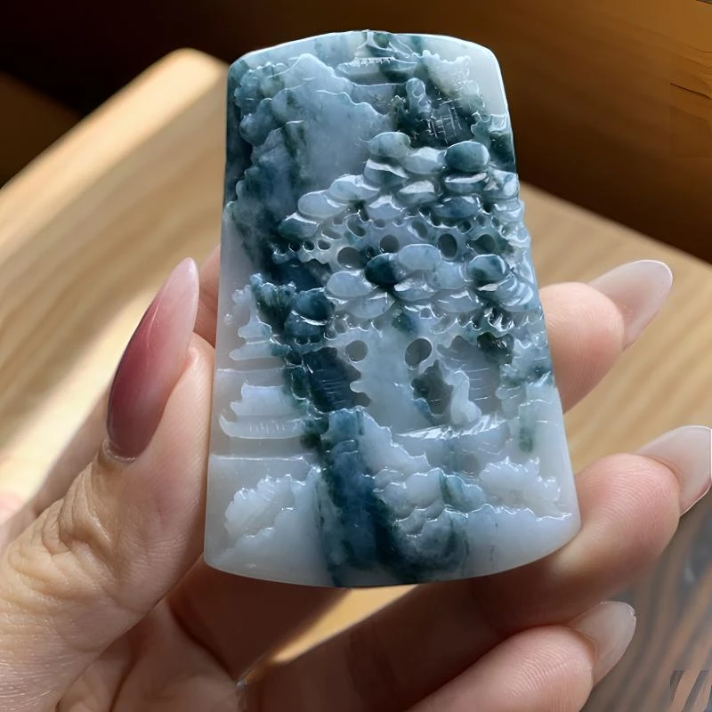 翡翠飘兰花翠山水牌 毛货买断 尺寸60*37*5.7mm