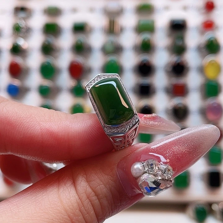 和田玉戒指银S925镶嵌子*Z