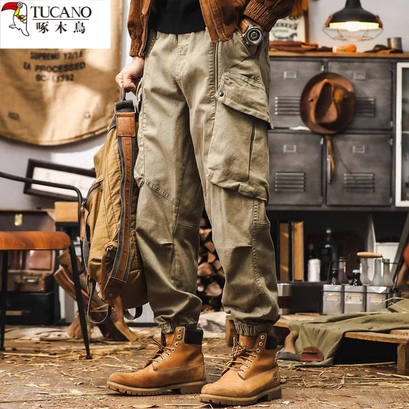 啄木鸟美式复古工装裤子男秋季潮牌城市户外通勤宽松大口袋休闲裤