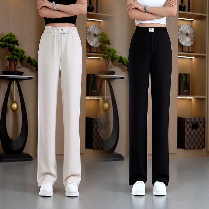 夏季凉感天丝亚麻2025新款高腰显瘦垂感百搭休闲窄版直筒裤女