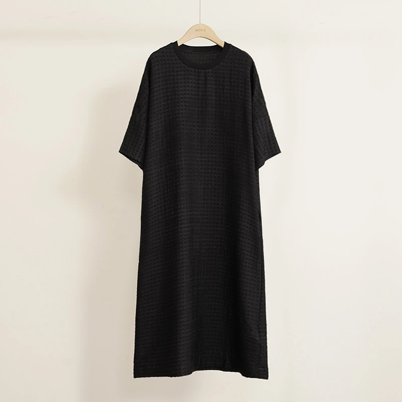 重磅桑蚕丝冠乐绉圆领舒适透气显瘦百搭肌理感女士连衣裙（250305）