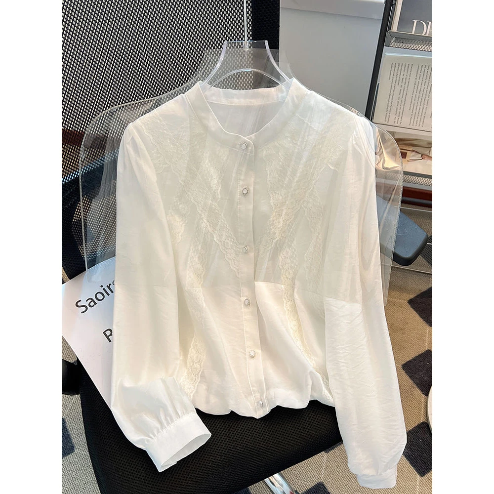 法式白衬衫女高级感春季2025新款超好看蕾丝花边长袖漂亮小衫上衣