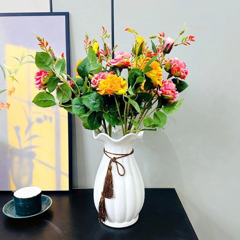 仿真玫瑰花束假花绢花塑料花套装客厅装饰花干花餐桌摆件婚庆花艺