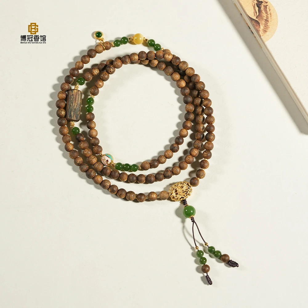 沉香海南绿奇楠沉香无事牌5MM+多圈手串小众饰品精致正宗文玩-S