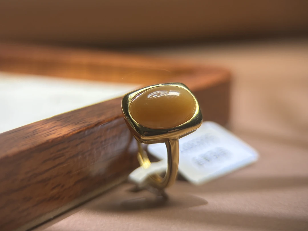 s925银天然和田玉糖料戒指QC