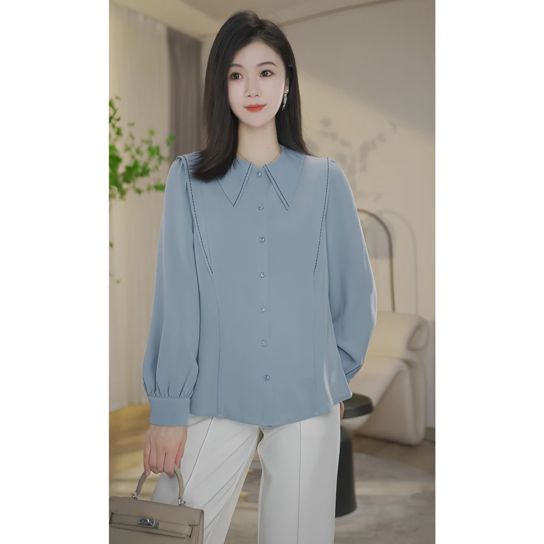 【杨杨专属】专柜流光风衬衫女长袖气质时尚法式衬衣8593133灰蓝色