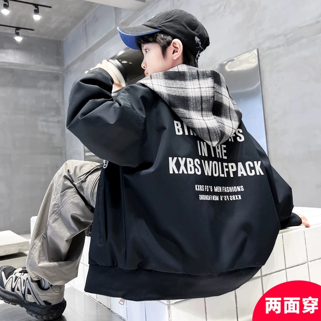 男童秋款外套2025秋季新款棒球服中大童男孩秋装双面穿夹克外套