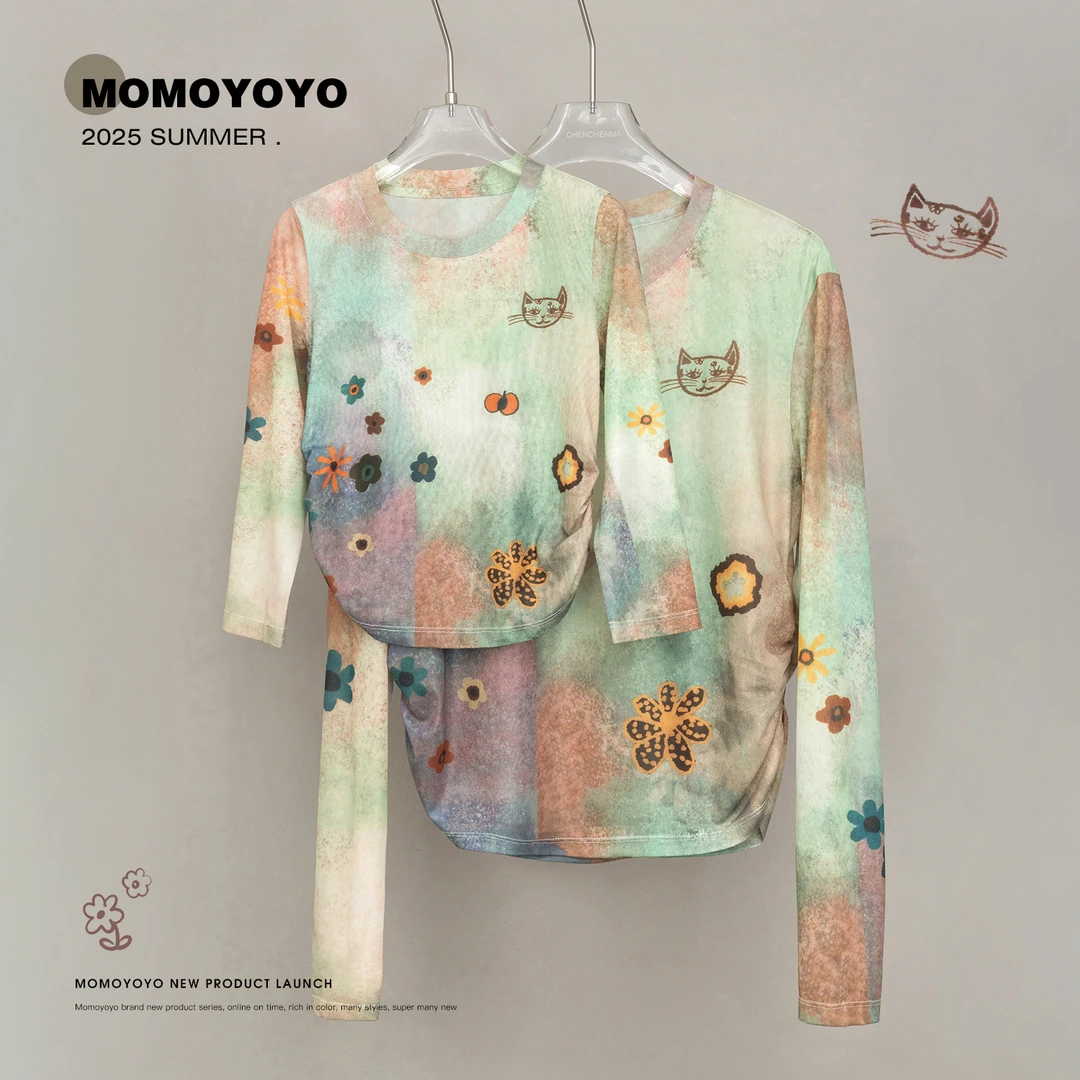 辰辰妈【小花猫】女童夏装透气防晒T恤儿童防晒弹力上衣 8399X