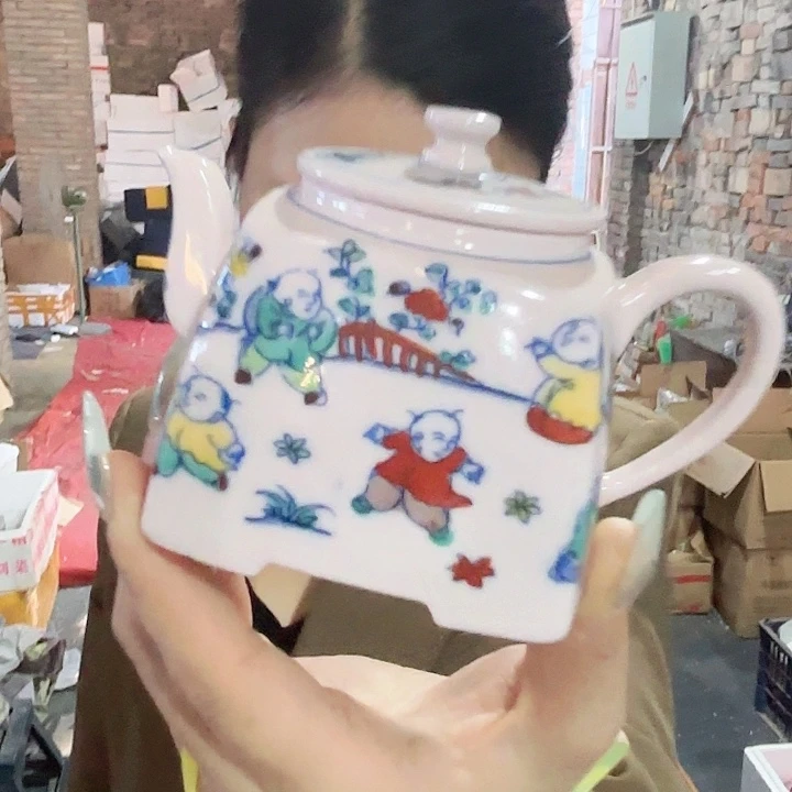 陶其他景德镇高温陶瓷四方壶娃娃画片斗彩