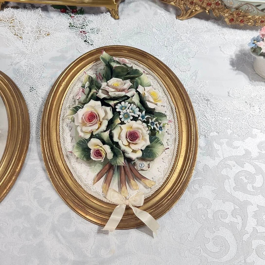 陶瓷意大利陶瓷花挂画摆盘玫瑰花款