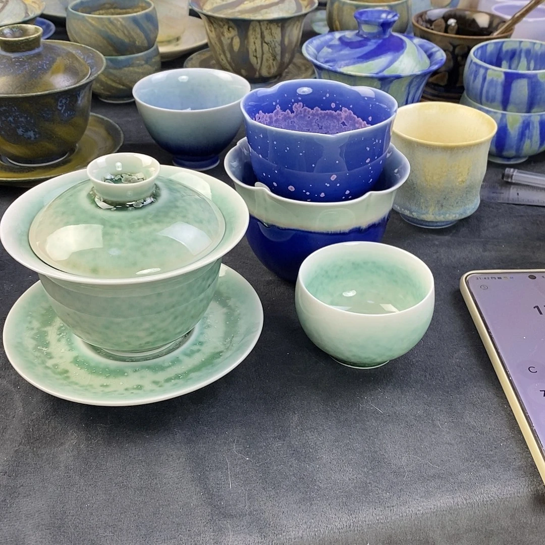 黑***兽景德镇高温颜色釉盖碗