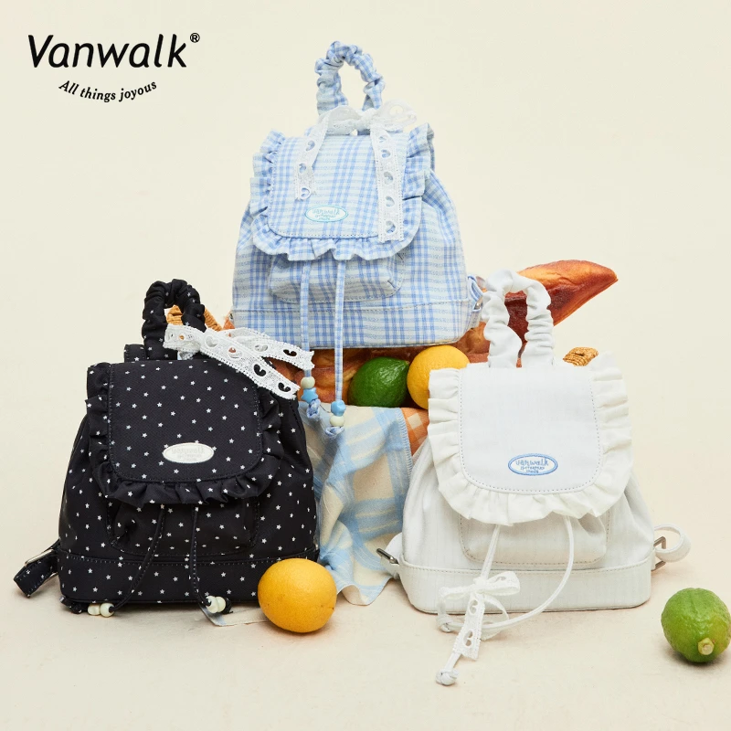 VANWALK野餐系列 2025新款百搭双肩包蕾丝甜美少女背包休闲小书包