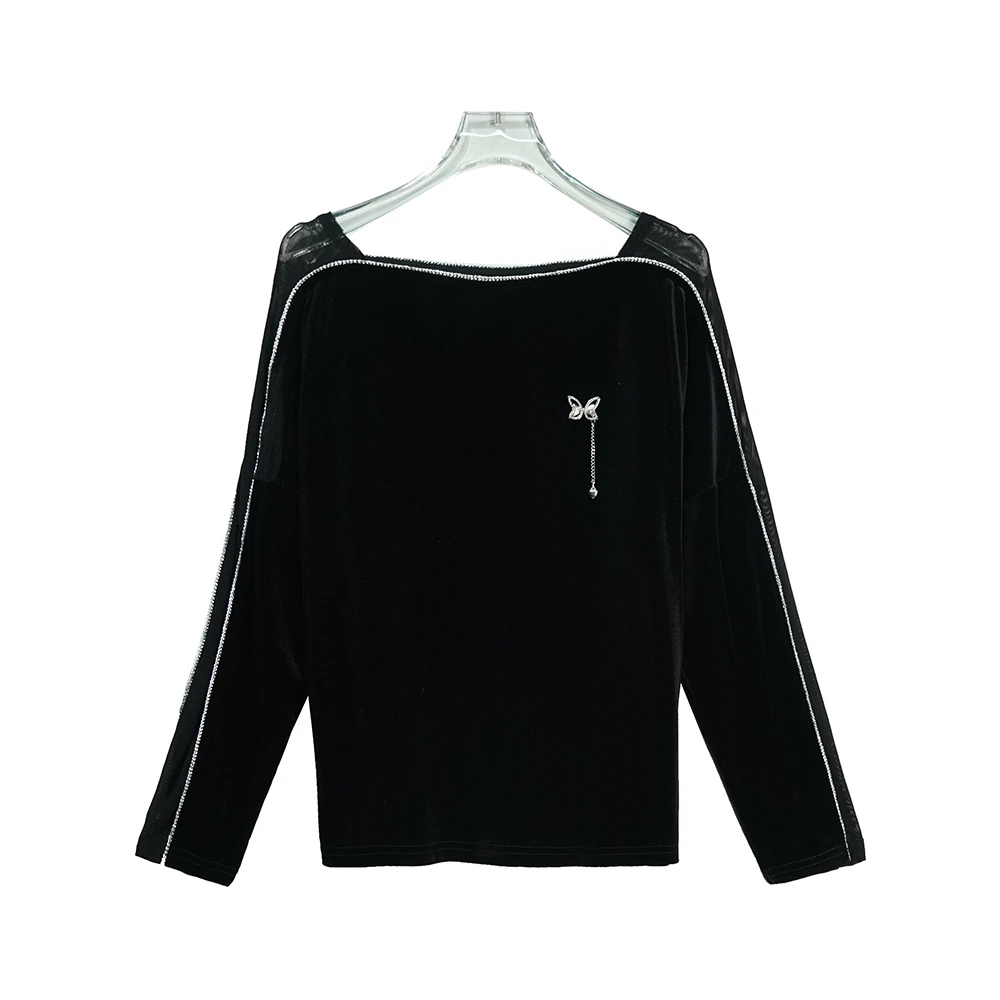 X24245【上新】简约百搭潮流设计感蝴蝶方领打底长袖3Q