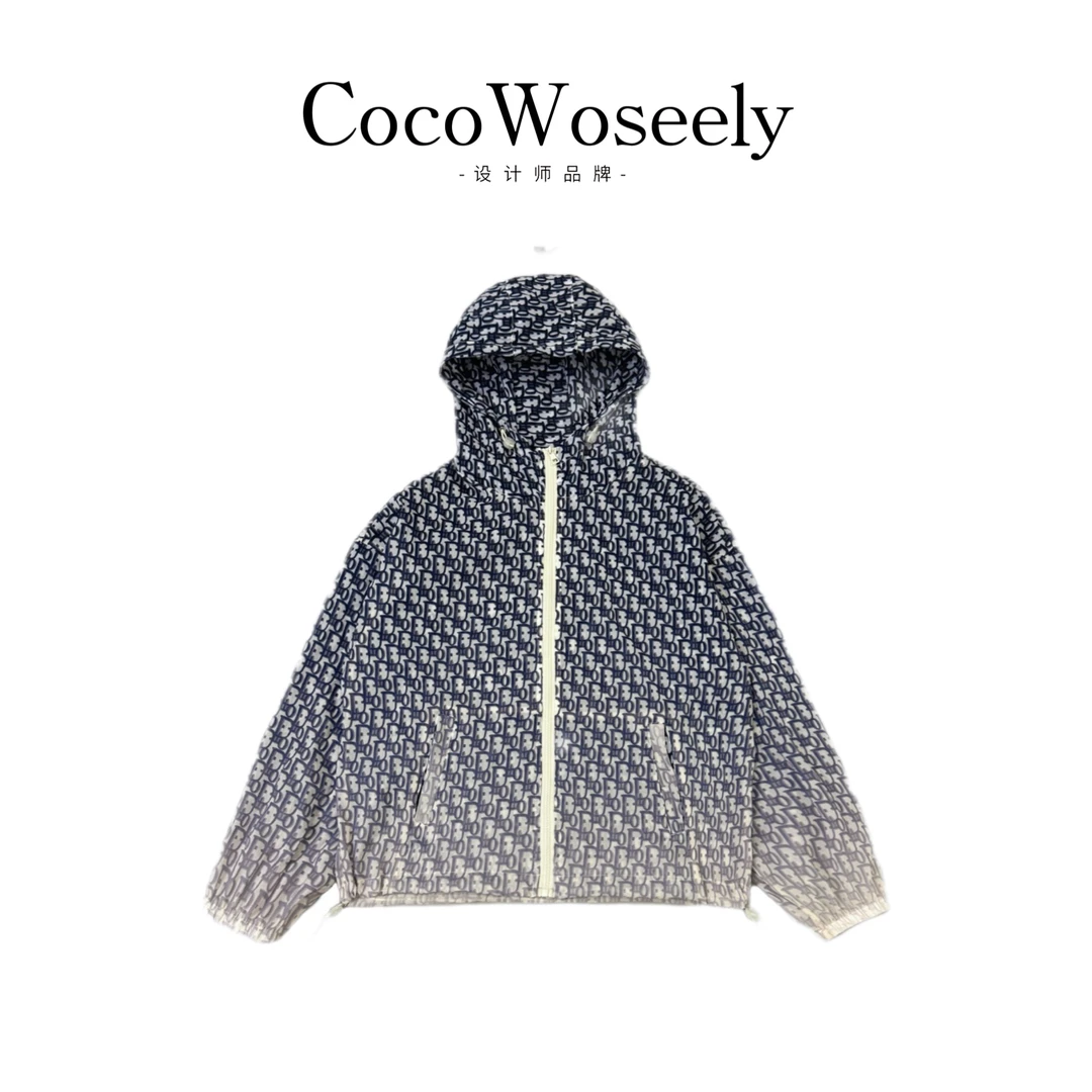 渐变D特殊扎染工艺~印花连帽宽松防晒衣