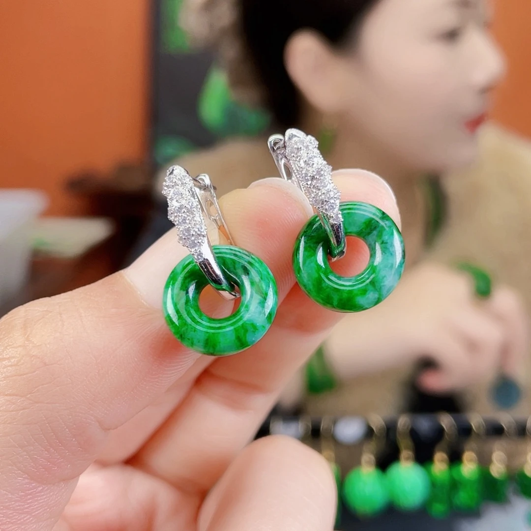 翡翠银S925镶嵌耳饰