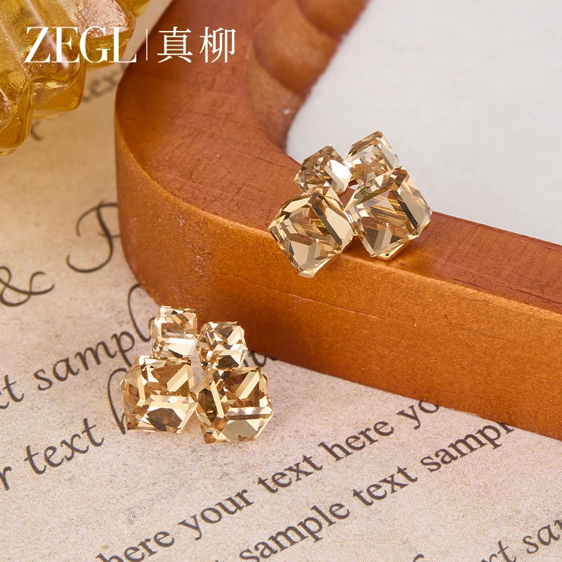 ZEGL 镀K金【浅酌】真柳气质几何耳钉时尚搭配耳环百搭小众耳饰