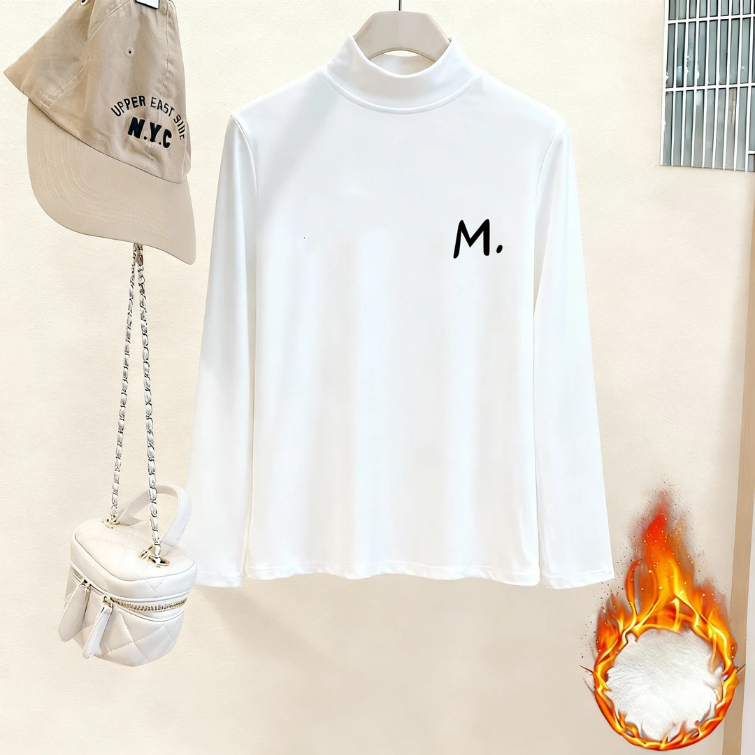 德绒高领磨毛正肩长袖T恤女秋冬时尚百搭内搭打底衫加厚保暖上衣