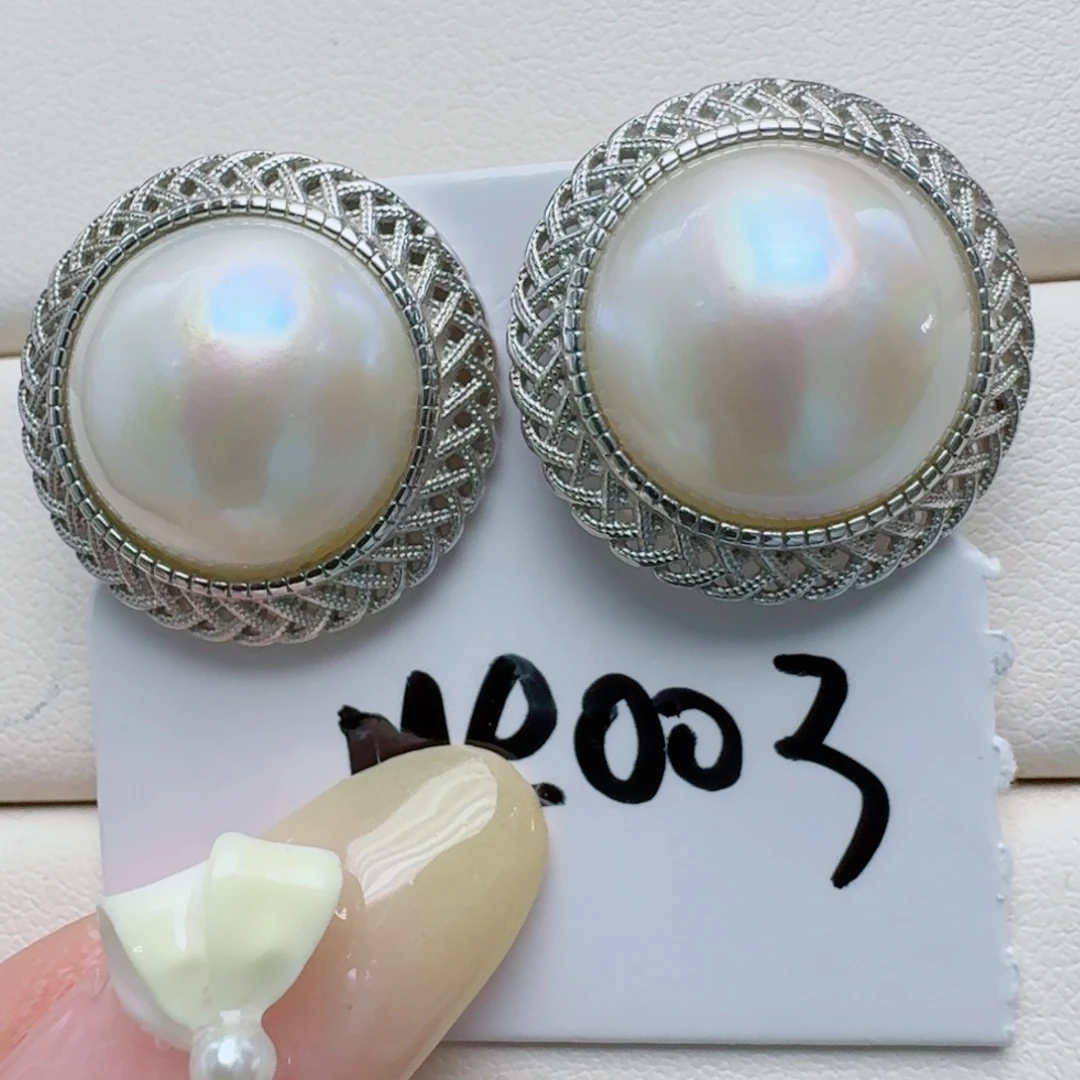 耳饰银S925镶嵌拼合珍珠（马贝珠）@@me003