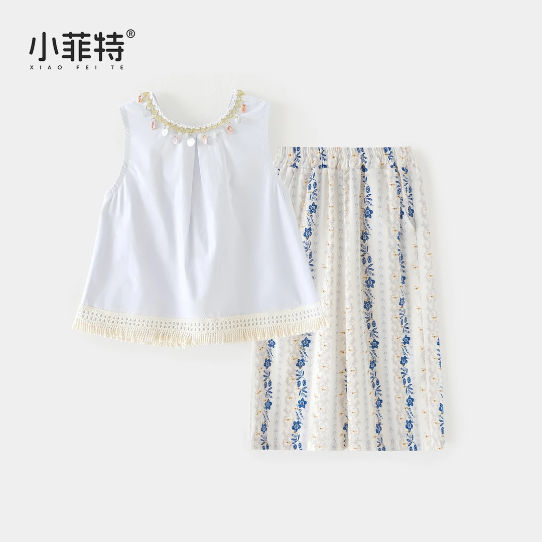 小菲特夏季新款女童套装韩版直筒裤女孩无袖背心两件套YNTX51987