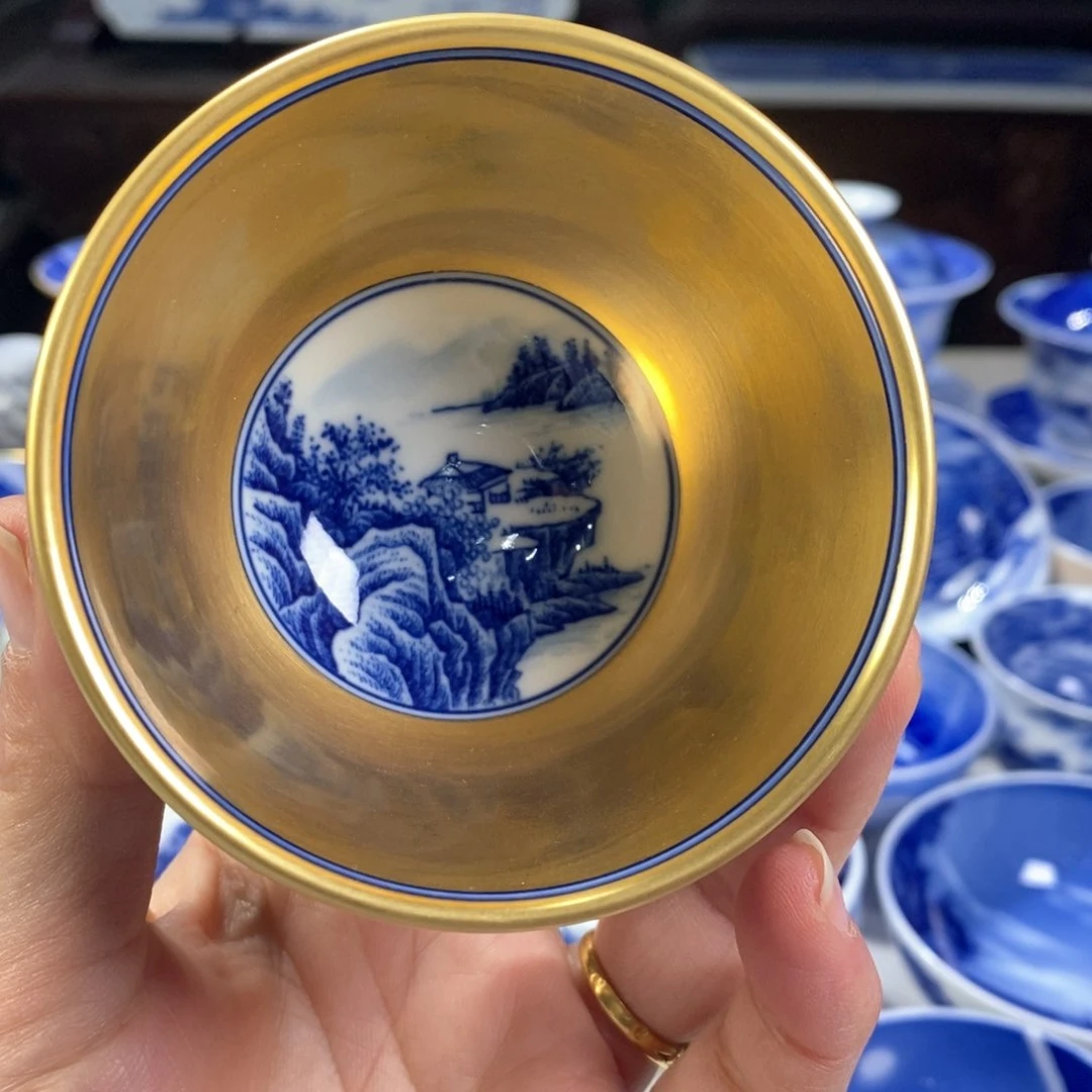 瓷片青花山水主人杯杯