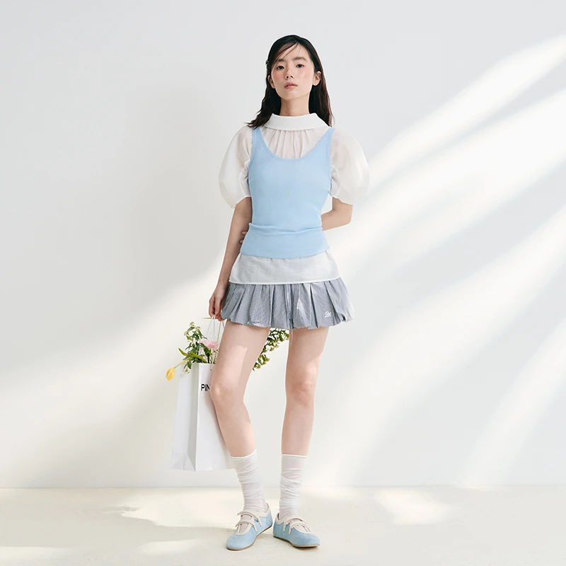 「PINPINPLUS」PP+显露个性叠穿U领针织背心前后两穿PABEB440007G
