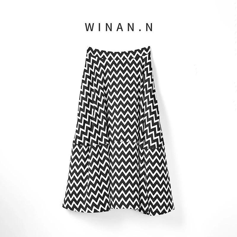 拾尚共合缎面凌纹高腰伞裙