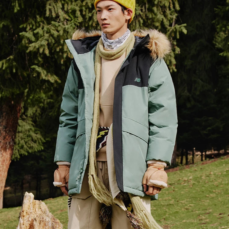 New Balance 男女冬流保暖连帽中长款羽绒服AMJ33330