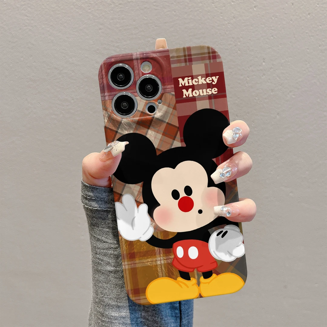 格纹卡通老鼠适用苹果16手机壳华为小众vivo小米15新款oppo菲林壳