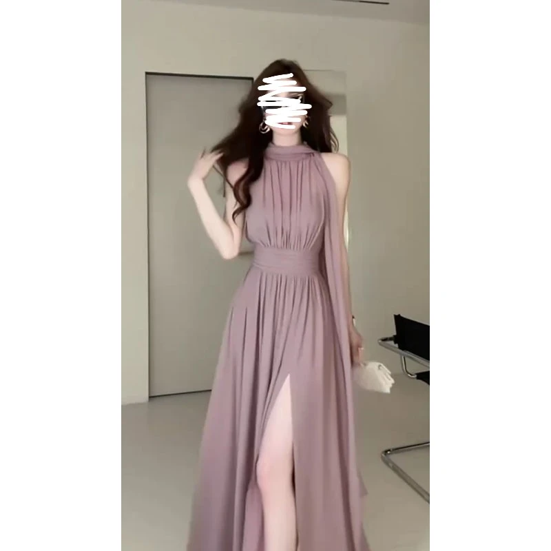 御姐风显瘦穿搭高级背心连衣裙仙女夏季新款无袖裙子收腰开叉长裙